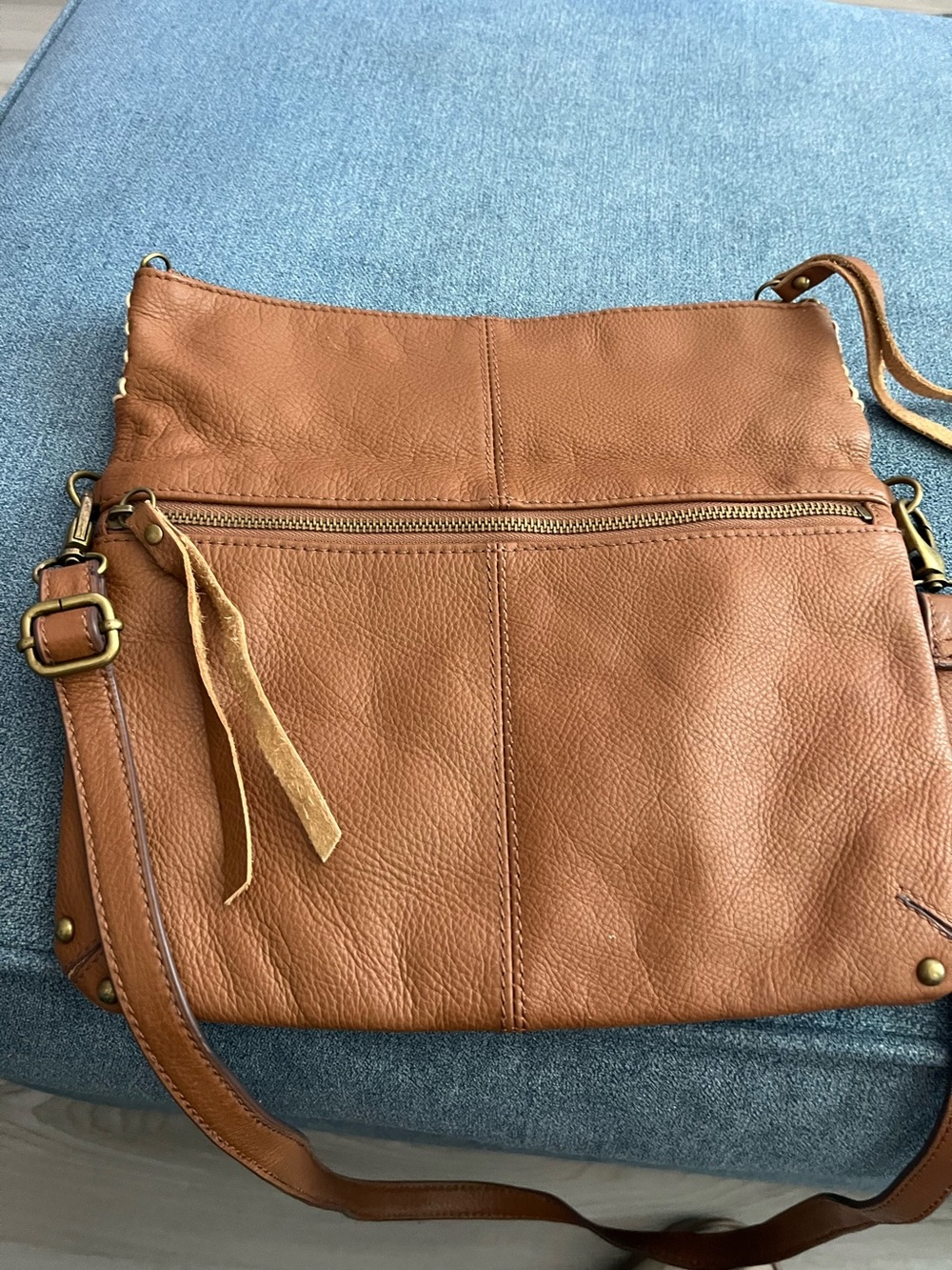 Lucky Brand Cognac Leather Foldover Crossbody Bag
